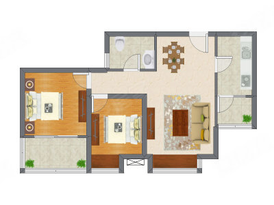 2室2厅 69.04平米户型图