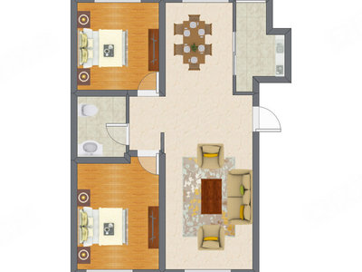 2室1厅 103.75平米户型图