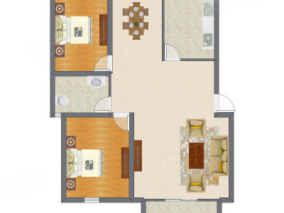2室2厅 94.58平米户型图