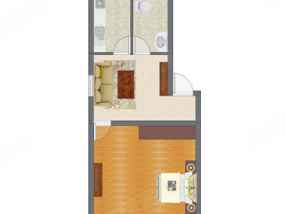 1室1厅 43.25平米户型图