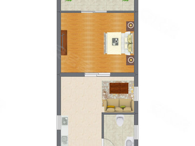 1室1厅 43.50平米户型图