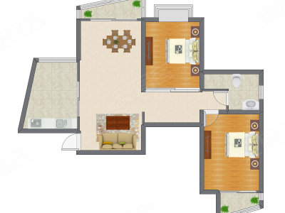 2室2厅 122.02平米户型图