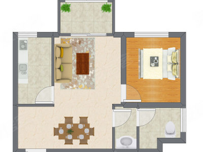 1室2厅 58.50平米户型图