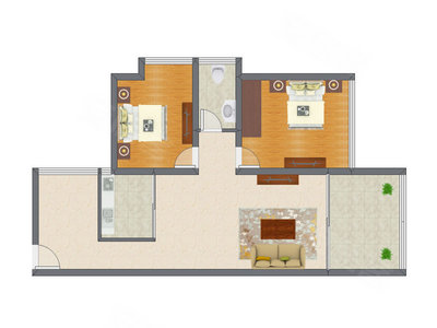 2室2厅 80.10平米户型图