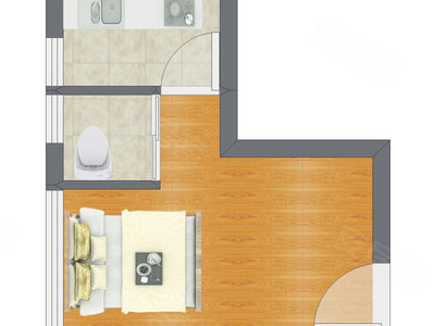 1室0厅 21.68平米户型图