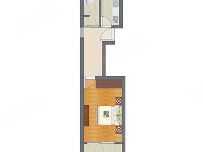 1室1厅 43.34平米户型图