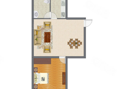 1室2厅 63.70平米户型图
