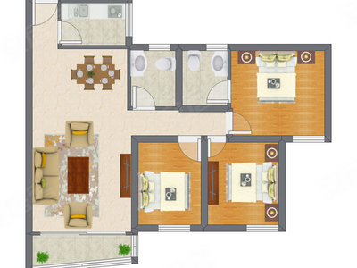 3室2厅 92.50平米户型图