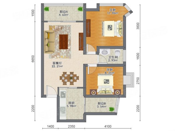 广州增城新塘现代城市花园现代城市花园 2室1厅1卫 电梯房 精装修89