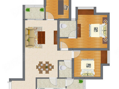 2室2厅 87.24平米户型图