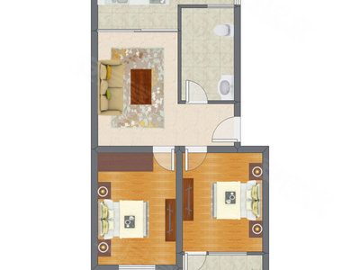 2室1厅 75.55平米户型图
