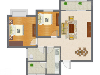 2室2厅 64.50平米户型图