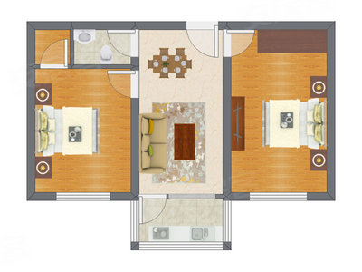 2室2厅 64.40平米户型图
