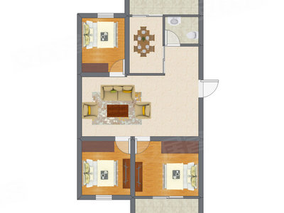 3室1厅 62.92平米