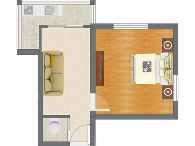 1室1厅 40.20平米户型图