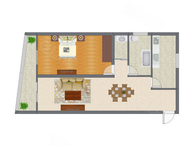 1室2厅 72.22平米户型图