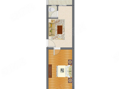1室1厅 44.63平米户型图