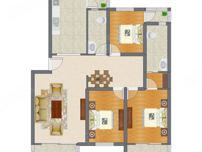 3室2厅 130.64平米户型图