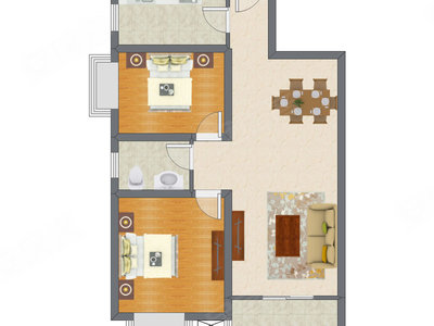 2室2厅 86.57平米户型图