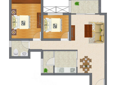 2室2厅 67.44平米户型图