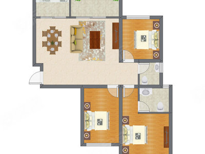 3室2厅 80.47平米户型图