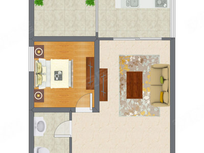 1室1厅 55.36平米户型图