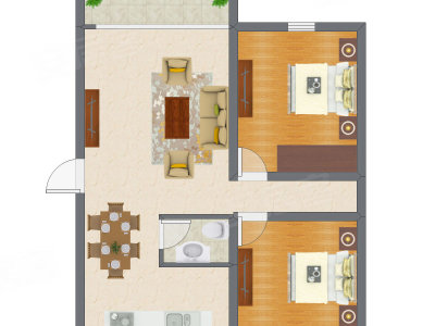 2室2厅 88.84平米户型图