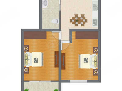 2室1厅 59.89平米