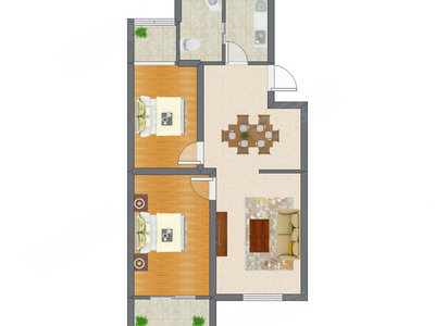 2室2厅 88.17平米户型图