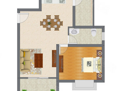 1室2厅 60.22平米户型图