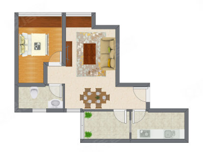 1室2厅 58.02平米户型图