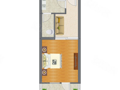 1室1厅 45.21平米户型图