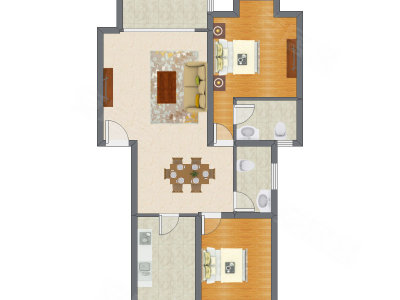 2室2厅 95.50平米户型图
