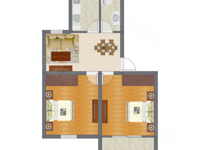 2室1厅 54.89平米户型图