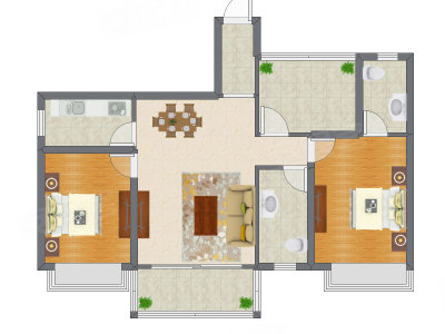 2室2厅 95.44平米户型图