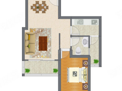 1室2厅 55.89平米户型图