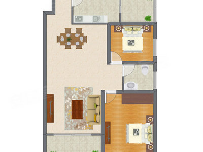 2室2厅 77.25平米户型图