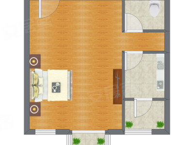 1室0厅 53.57平米户型图