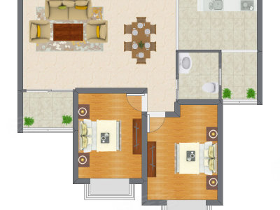 2室2厅 100.86平米户型图