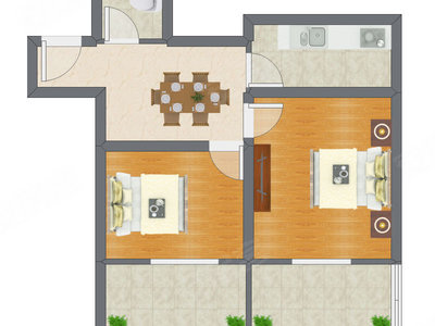 2室1厅 55.32平米户型图