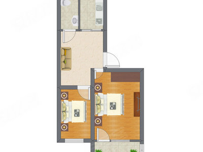 2室1厅 51.60平米户型图