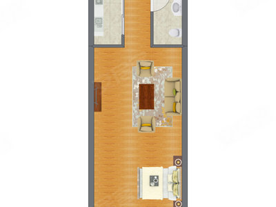 1室1厅 34.72平米户型图