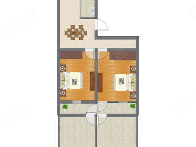 2室1厅 66.10平米户型图