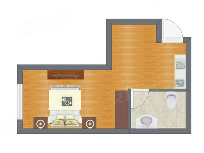 1室1厅 23.31平米户型图