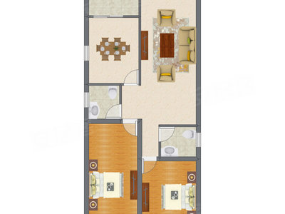 2室2厅 108.88平米户型图
