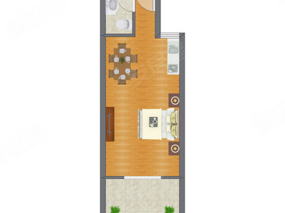 1室1厅 31.66平米户型图