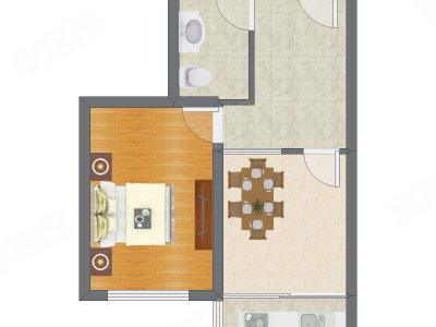 1室1厅 52.92平米户型图