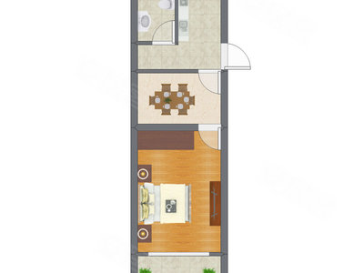 1室1厅 43.77平米户型图
