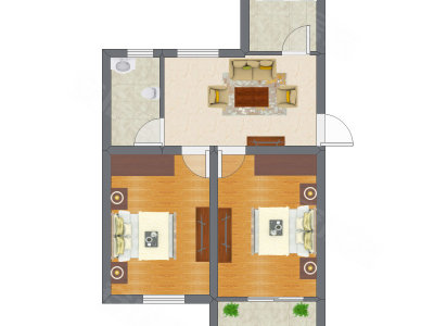 2室1厅 41.28平米户型图
