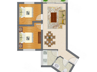 2室2厅 69.77平米户型图